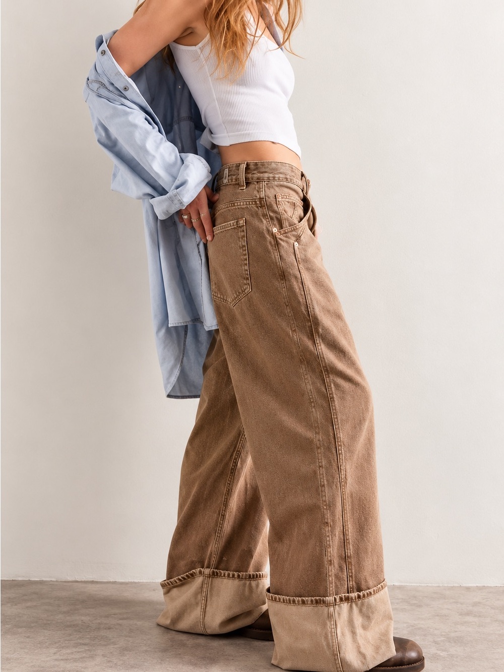Free People We The Free Final Countdown Jeans Tumbleweed Cuffed Wide Leg NWOT - Picture 2 of 8